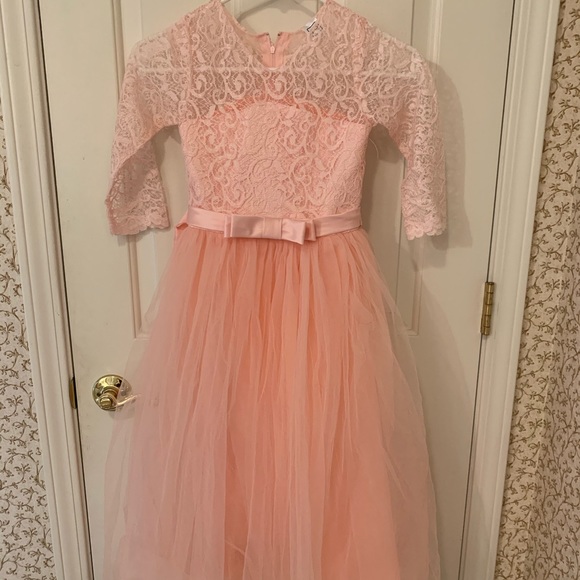 Girls 6x Blush Pink Tulle & Lace Dress - Picture 1 of 3